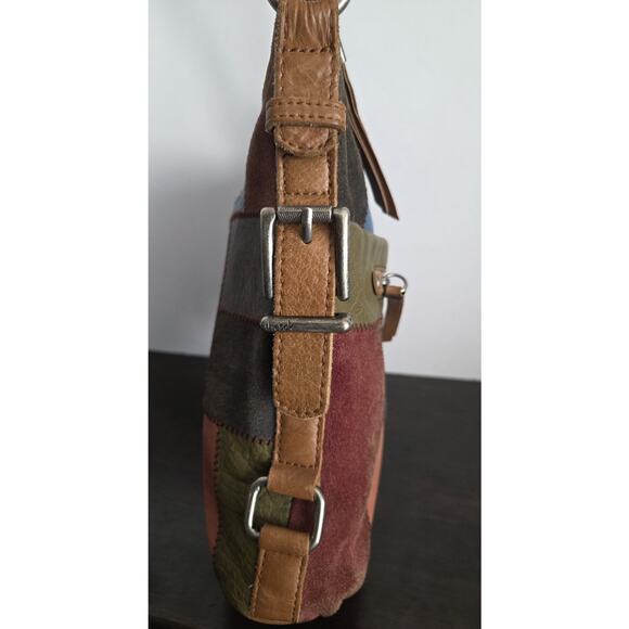Vtg The Sak Crossbody Purse Leather Suede Patchwork 10x9 Inch Happy & Free Boho - Picture 7 of 15